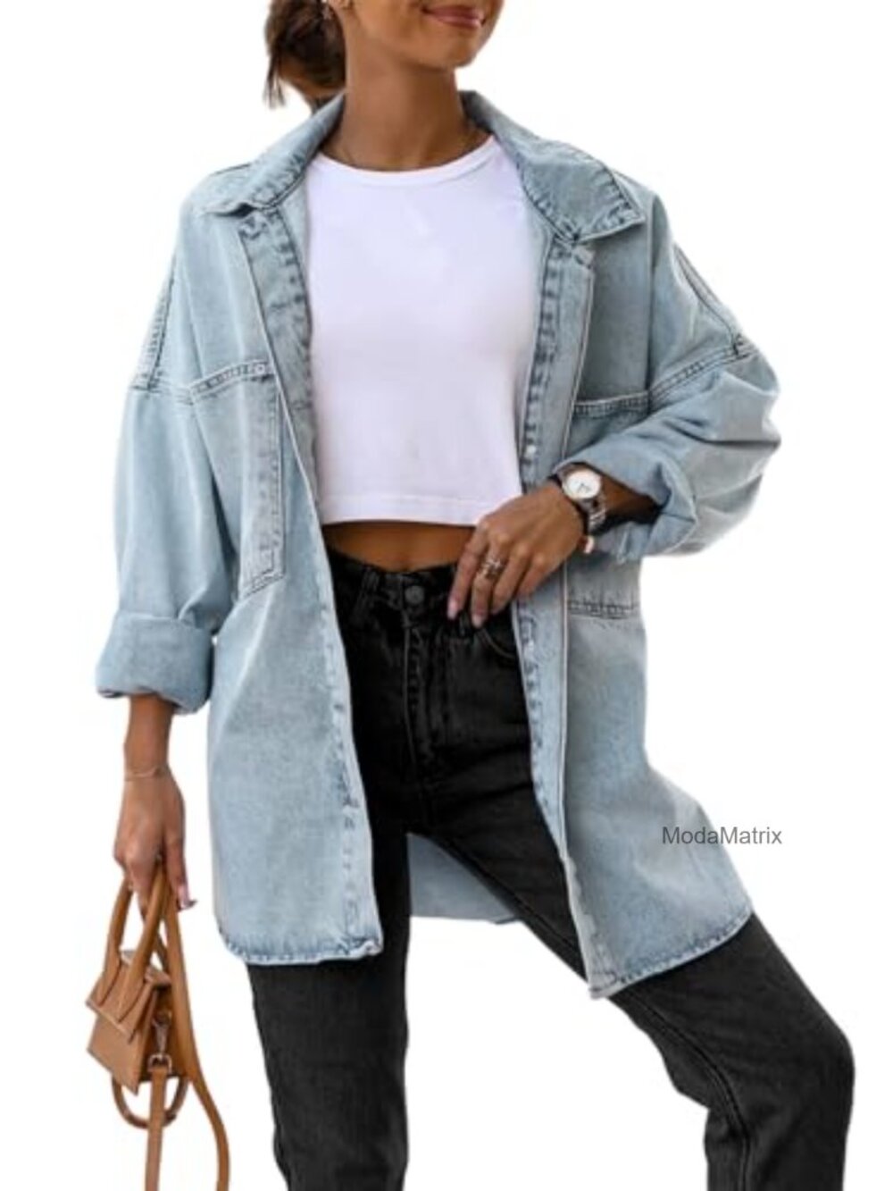 Oversized Denim Jacket Women Long Sleeve Button Down Lightweight